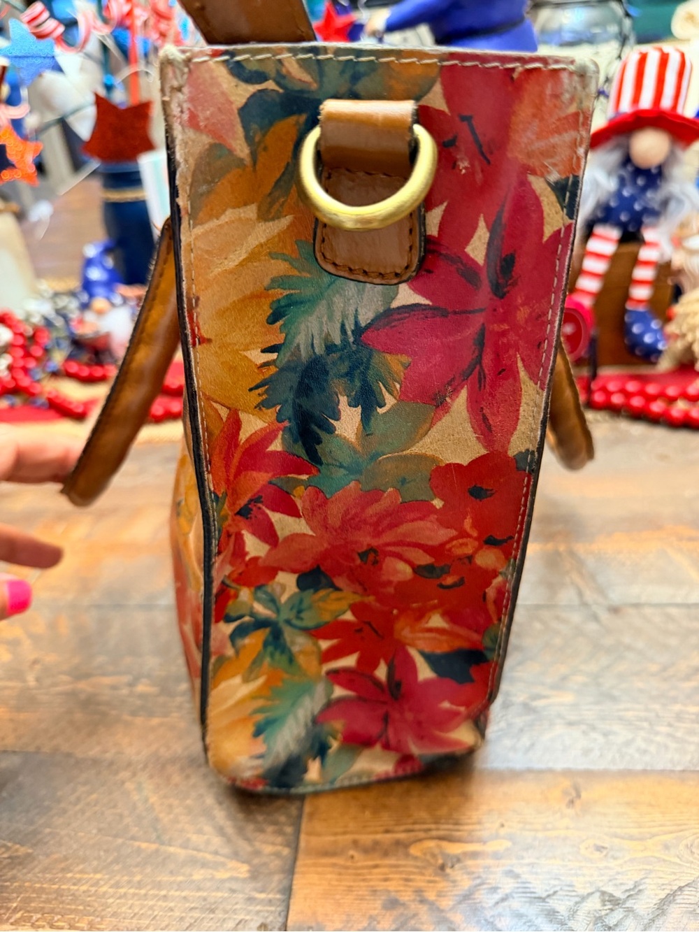 Patricia Nash Large Poppy Tote Fresco Bouquet Floral Brown Leather Shoulder Bag - Picture 5 of 16